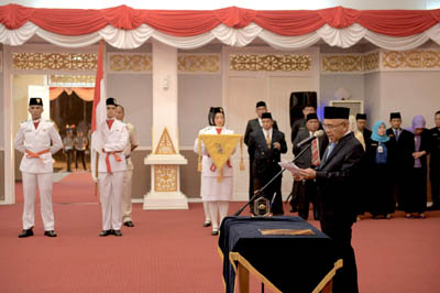Gubernur Riau, Arsyadjuliandi Rachman saat menyampaikan pidato di Hari Jadi Pekanbaru 233 Tahun