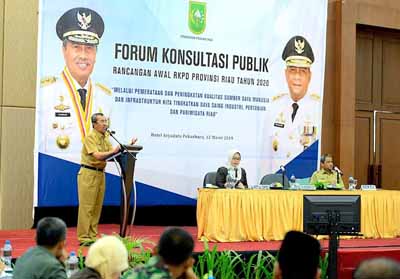 Gubernur Riau Syamsuar dalam Kegiatan Forum Konsultasi Publik yang membahas tentang RKPD Provinsi Riau.