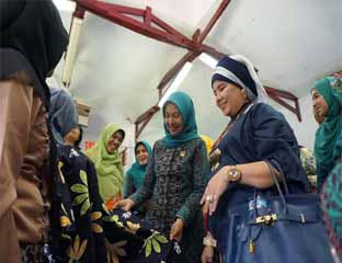 Ketua Dekranasda Kuansing, Hj Emi Safitri Mursini didampingi Penasehat IWARA saat melihat koleksi batik