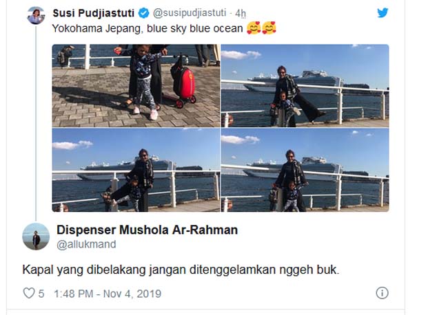 Tangkap layar postingan Twitter Susi Pudjiastuti.