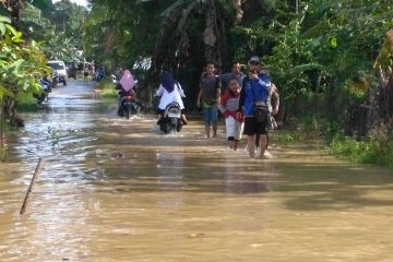 Banjir rendam jalanan di Desa Pulau Aro.
