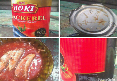 Warga Bengkalis temukan diduga cacing dalam ikan sarden kemasan merek HOKI.