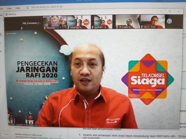 Direktur Utama Telkomsel Setyanto Hantoro saat memaparkan kesiapan jaringan dan layanan Telkomsel di pengujung periode Ramadhan dan Idul Fitri (RAFI 2020) bertajuk "Virtual Network Inspection RAFI 2020" di Jakarta, Jumat (22/5/2020). 
