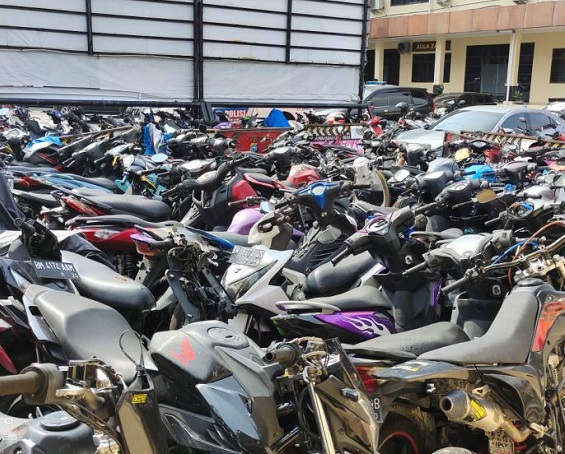 Barang Bukti Kendaraan yang Disita Satlantas Polresta Pekanbaru (Foto Dokumen)