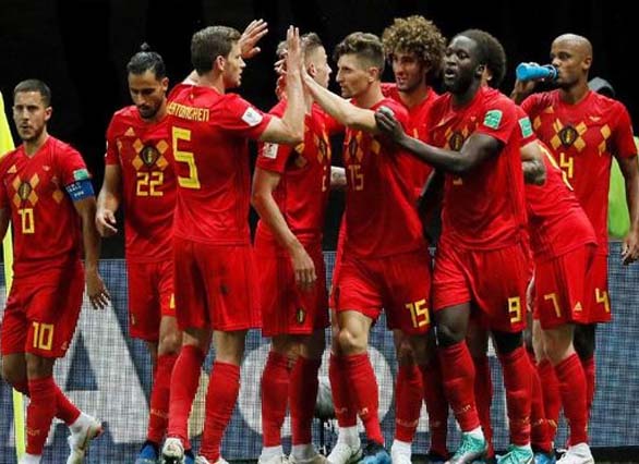 Para pemain timnas Belgia merayakan gol ke gawang Brasil di babak perempat final Piala Dunia 2018. FOTO: REUTERS/Gleb Garanich