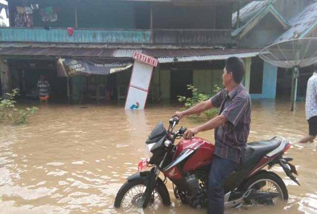 Sejumlah trmah tetendam banjir di Kecamatan Kuantan Mudik. Foto: Tribunpekanbaru