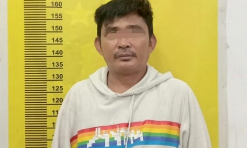Pelaku PR saat diamankan di Mapolsek Batang Gansal.(foto: andri/halloriau.com)