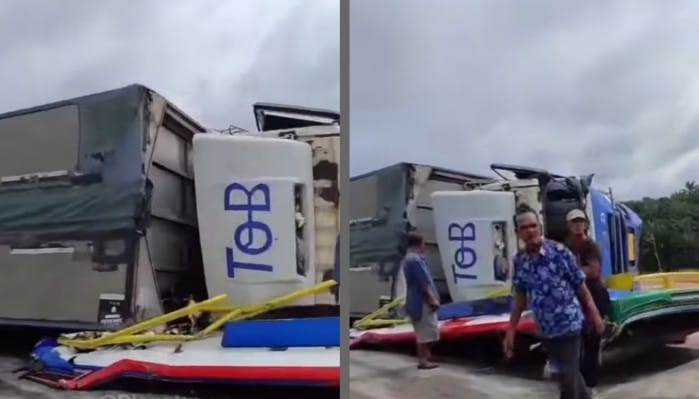 Kecelakaan Truk-Bus AMS di Pekanbaru (foto/int)
