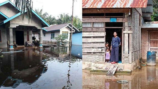 Rumah warga di Desa Lubuk Siam Kecamatan Siak Hulu terendam banjir. Foto : Tribun Pekanbaru 