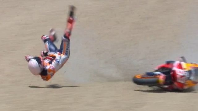 Marc Marquez kecelakaan saat Motogp Spanyol.