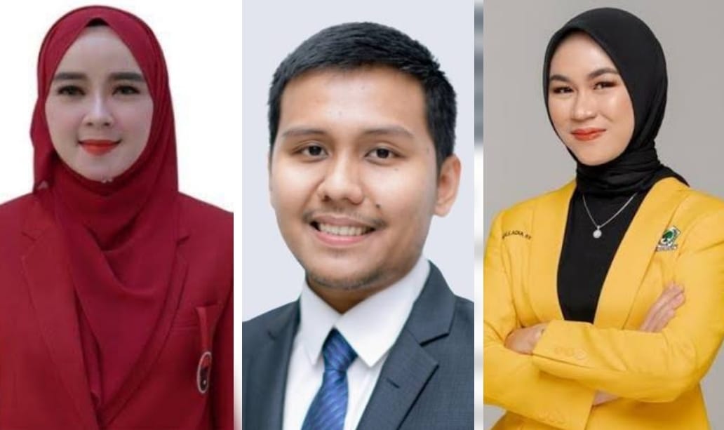 (kiri-kanan) Caleg Sella, Fadel, dan Ayu Rokan keluarga para bupati di Riau yang diprediksi lolos DPRD Riau (foto/int)