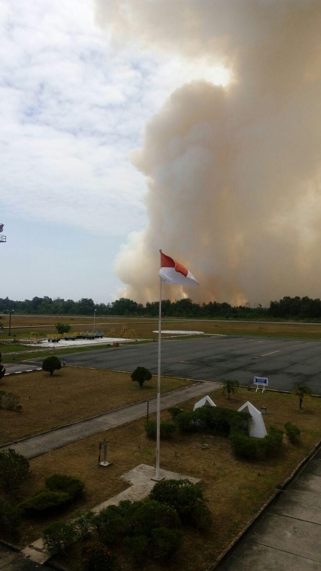 kebakaran lahan di sekitar Bandara Pinang Kampai, Dumai pekan lalu.