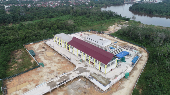 Bangunan Waste Water Treatment Plant atau IPAL Kota Pekanbaru, Provinsi, Riau terlihat dari udara.