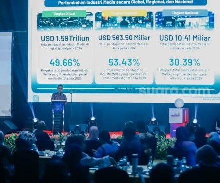 Wakil Menteri Komunikasi dan Informatika Nezar Patria memberikan sambutan pada acara Local Media Summit (LMS) 2024 yang digelar Suara.com di Hotel Sultan Jakarta, Rabu (2/10/2024).