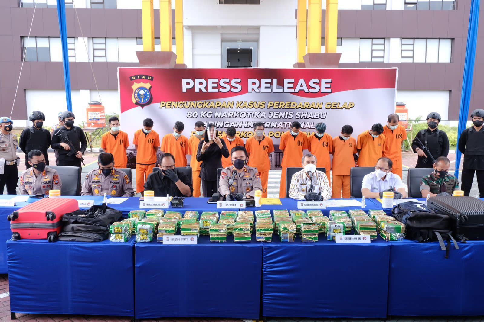 Press Release kasus peredaran narkoba, Kamis (20/1/2022) di Mapolda Riau. 