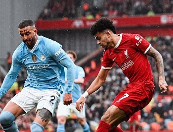Liverpool vs Manchester City di Liga Inggris 2023-2024. Tiwtter @LFC.