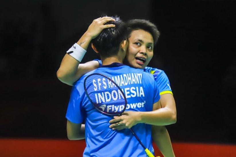 Pasangan tim ganda putri Indonesia Apriyani dan Fadia