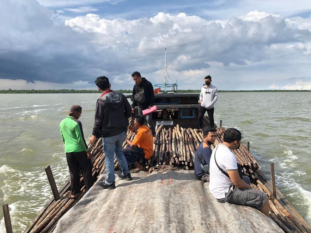 Polisi mengamankan ribuan batang kayu bakau ilegal logging yang diketahui milik kepala desa Kedabu Rapat