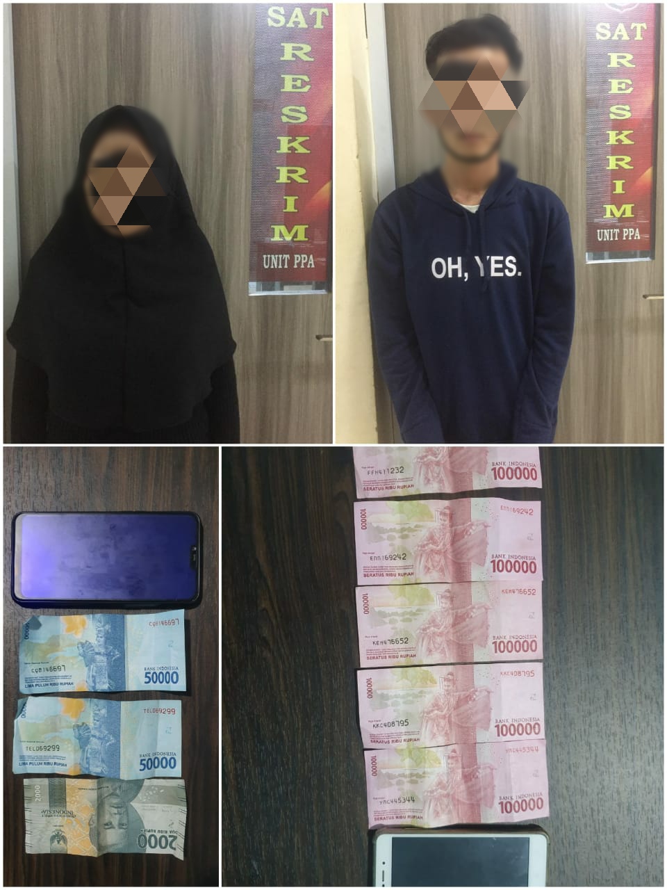 Mucikari pasangan suami-istri muda yang melakukan bisnis prostitusi online di Selatpanjang dan barang bukti diamankan