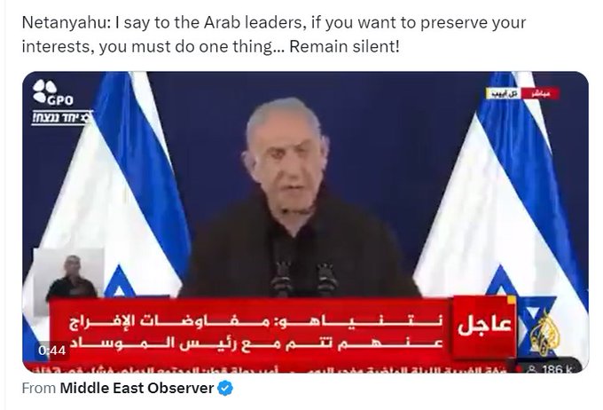Video Netanyahu perintahkan pemimpin Arab diam selama aksi militer Israel di Gaza viral (foto/Medsos X)
