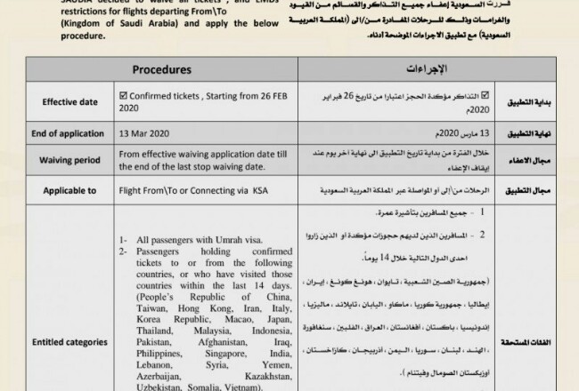 Surat edaran pemerintah Arab Saudi terkait larangan umrah mulai tanggal 26 Februari 2020 sampai 13 Maret 2020. Foto: Antara