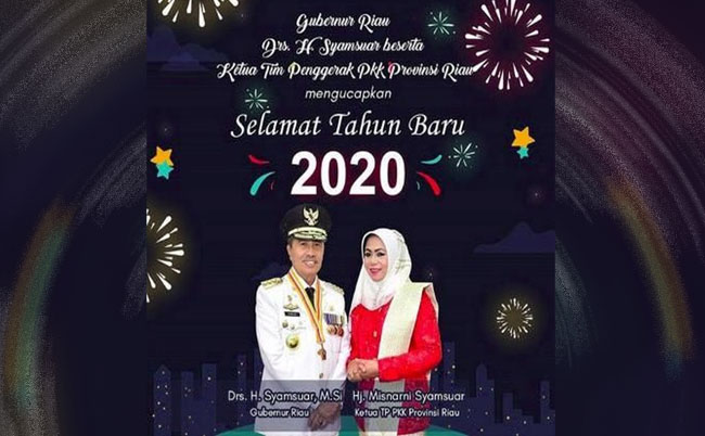 Ucapan Selamat Tahun Baru dari Gubernur Riau yang tuai kritikan karena ada 