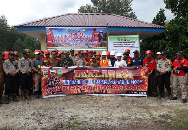 Simulasi Pencegahan Karhutla sekaligus Deklarasi Gaung Bebas Asap dan pengecekan embung air di Dea Gembira Kecamatan Gaung Kabupaten Indragiri Hilir.