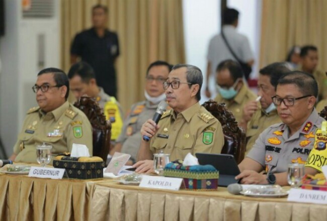 Gubernur Riau Syamsuar saat video conference.