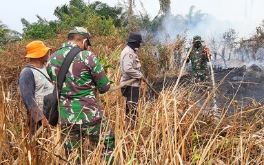 Tim Satgas Karhutla Kota Dumai melakukan pemadaman kebakaran lahan di Kecamatan Medang Kampai baru-baru ini.