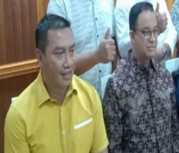 Kader Golkar Riau, Suparman bersama calon Presiden RI 2024, Anies Baswedan di Pekanbaru.(foto: rico/halloriau.com)