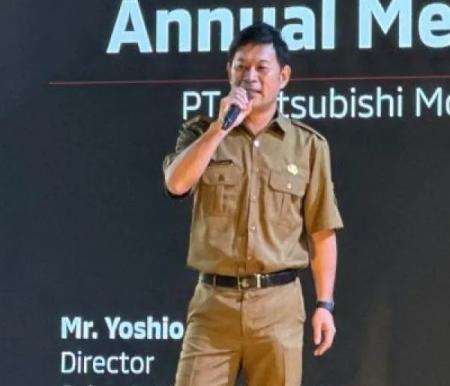 Director of Sales & Marketing Division PT MMKSI Yoshio Igarashi pada jumpa pers di Jakarta, Senin (1/4/2024).