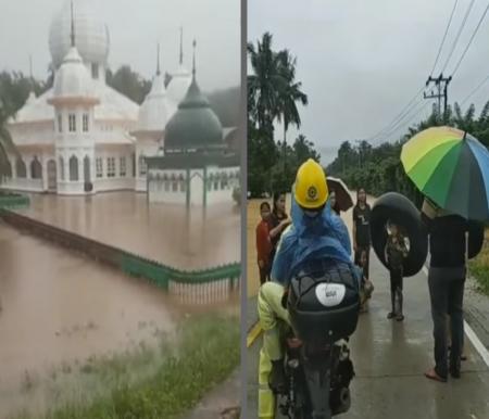 Banjir melanda Masjid Raya Jorong Sopang, Kenegarian Pangkalan (foto/IG viralpekanbaru)