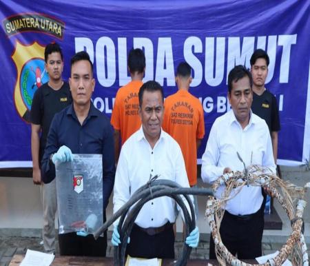 Dua pria di Kabupaten Serdang Bedagai ditangkap karena mencuri kabel lampu penerangan jalan tol (foto/ist)