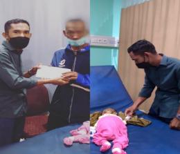 Bendahara GPEI Riau, Hairun Nizat  langsung menyerahkan bantuan sejumlah uang ke orang tua bayi penderita usus berlipat
