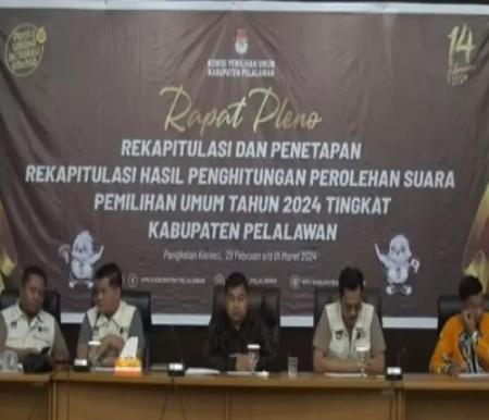 Pleno Rekapitulasi suara Pemilu 2024 KPU Pelalawan.(foto: andi/halloriau.com)