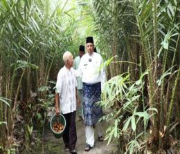 Bupati Siak, Alfedri bersama Mukadi, petani salak pondo di Desa Banjar Seminai.(foto: diana/halloriau.com)