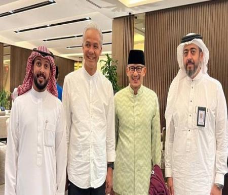 Ganjar Pranowo dengan Menparekraf Sandiaga Uno bertemu di Jeddah, Arab Saudi (foto/int)