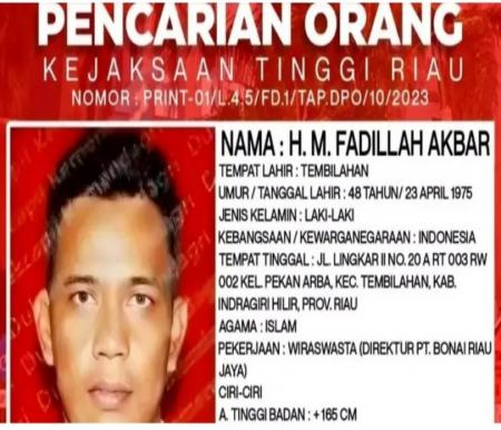 Direktur PT Bonai Riau Jaya (BRJ), HM Fadillah Akbar jadi buronan Kejati Riau (foto/int)