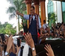 Riuh penyambutan kedatangan bakal calon Presiden RI, Anies Baswedan di Aceh.(foto: detik.com)