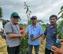 Anggota DPRD Riau Husaimi Hamidi menyerahkan bibit jeruk kepada masyarakat. 