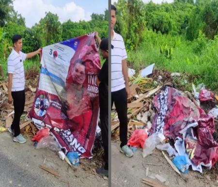 Caleg DPRD Riau, Bambang menemukan APK nya dibuang ke tumpukan sampah (foto/IG Bambang)
