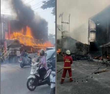 Teras Kayu Resto di Jalan Hangtuah Pekanbaru terbakar (foto/int)