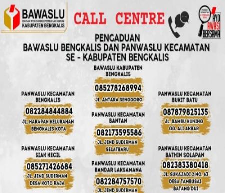 Call Center Bawaslu Bengkalis.(foto: zulkarnaen/halloriau.com)