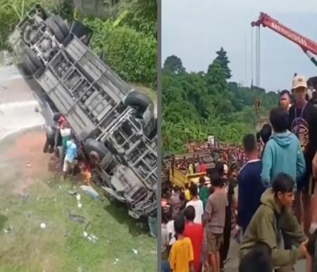 Kecelakaan tunggal bus di Tol Pemalang viral di media sosial (foto/Ig terangcom)