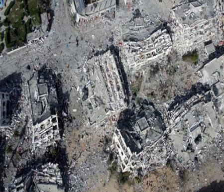 Kondisi Gaza yang hancur lebur akibat serangan penjajahan Zionis Israel.(foto: int)