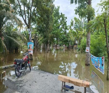 Ketinggian air di Jalan Akasia I mencapai sepinggang orang dewasa (foto/rahmat-halloriau)