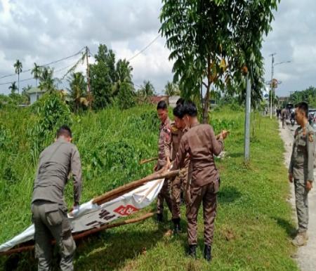 Satpol PP Pekanbaru mencopot APK yang melanggar.(foto: rahmat/halloriau.com)