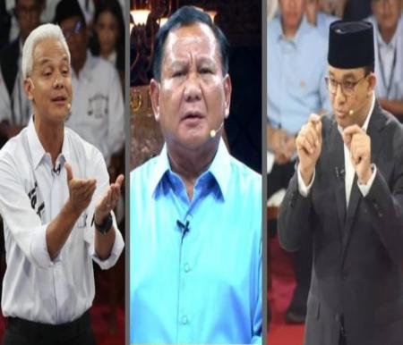 Anies, Prabowo, dan Ganjar dalam Debat Capres 2024 di KPU RI (foto/Youtube)