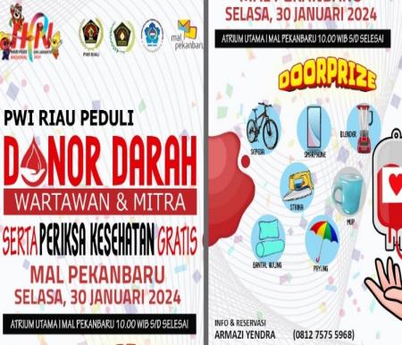 Baksos donor darah sempena HPN 2024 oleh PWI Riau berlangsung di Mal Pekanbaru (foto/int)