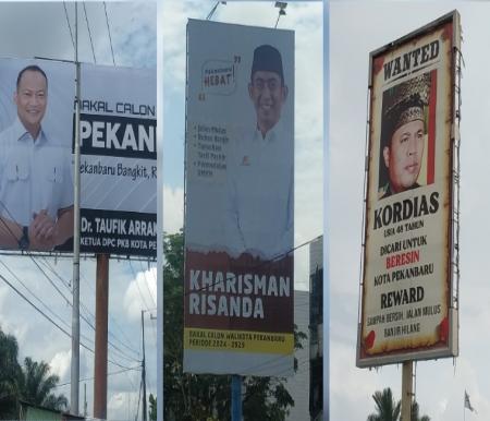 Euforia pemilihan Walikota Pekanbaru 2024 meningkat, baliho calon menjamur (foto/ist)